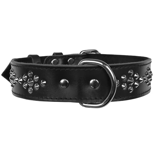 Lederhalsband mit Nieten, Hundehalsband 40mm/67cm (Schwarz 1) von sarcia.eu