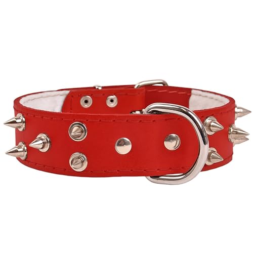 Rotes Leder Stachelhalsband, Hundehalsband 40mm/46cm von sarcia.eu