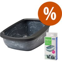 Savic Katzentoilette Aseo Jumbo marble - Komplettset: Toilette grau marmoriert + 6 Bag it up von savic