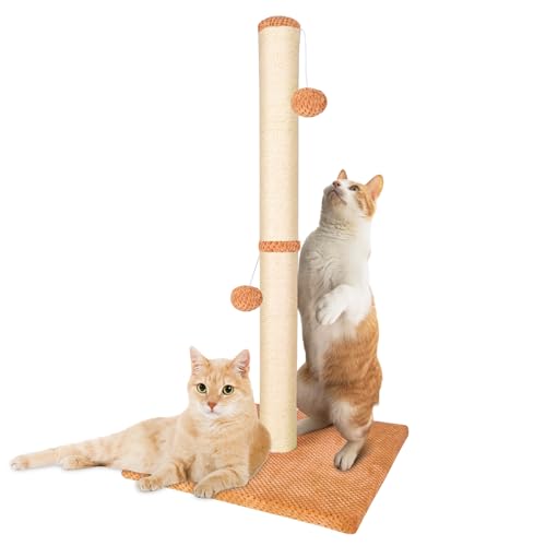 SAWADECLAWS Kratzbaum für Indoor-Katzen, Premium-Sisal-Kratzbaum mit hängenden Bällen, ideal für ausgewachsene Katzen und Kätzchen, schützt Ihre Möbel, 84 cm hoch, Braun von sawadeclaws