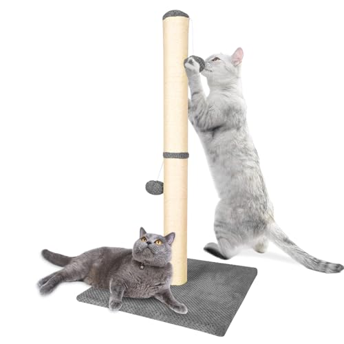 SAWADECLAWS Kratzbaum für Indoor-Katzen, Premium-Sisal-Kratzbaum mit hängenden Bällen, ideal für ausgewachsene Katzen und Kätzchen, schützt Ihre Möbel, 84 cm hoch, Grau von sawadeclaws