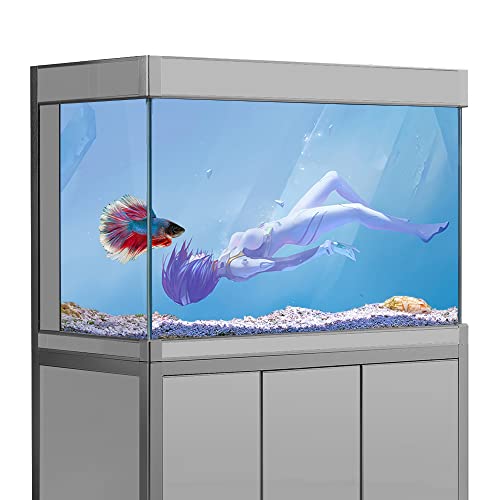 Aquarium-Hintergrundaufkleber, Anime-Mädchen, EVA-HD-Druck, Tapete, Aquarium-Hintergrund, Dekorationen, PVC-Querformat, 50 x 80 cm von sb little