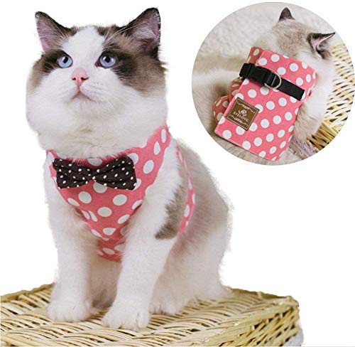 seaNpem Katzengeschirr und Leine Set, Katze Weste Geschirr und Leine zum Spazierengehen, ausbruchsicher, verstellbare Kätzchen-Wanderjacken, gepolsterte Katzenweste (Polka Dot Pink, S) von seaNpem