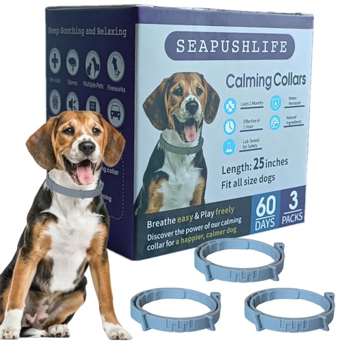 Beruhigendes Pheromonhalsband für Hunde, 3 Packungen, wasserdicht, hält 60 Tage, lindert Angst oder Stress, 63,5 cm, verstellbar, entspannend, bequem, Breakaway-Design, für alle kleinen, mittleren und von seapushlife