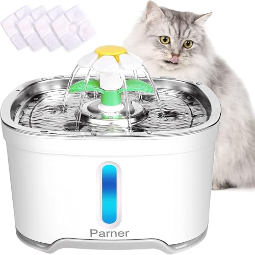 Katzenbrunnen,Trinkbrunnen Katzen, Katzenbrunnen für Katzen mit Wasserstand Fenster, Parner Wasserbrunnen für Katzen mit 4 Stück Hygienefilter & 1 Silikonmatte,Trinkbrunnen für Haustiere mit LED-Licht von semai