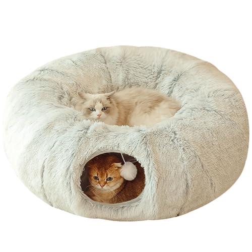 Cat Tunnel Nirvana, 2 In 1 Foldable Indoor Soft Round Cat Tunnel Bed, Cat Tunnel Bed, Cat Donut Tunnel, Cat Tunnel Bed for Indoor Cats (Grey,33in*33in*10in) von senmew