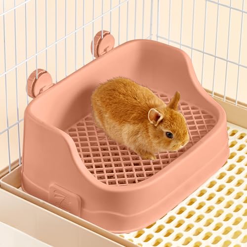 Kaninchen Toilette, Mittelgroß Kleintier Katzentoilette für Käfige Abnehmbar Ecktoilette Töpfchentrainer für Kaninchen Meerschweinchen Hamster Chinchillas (Rosa) von septillar