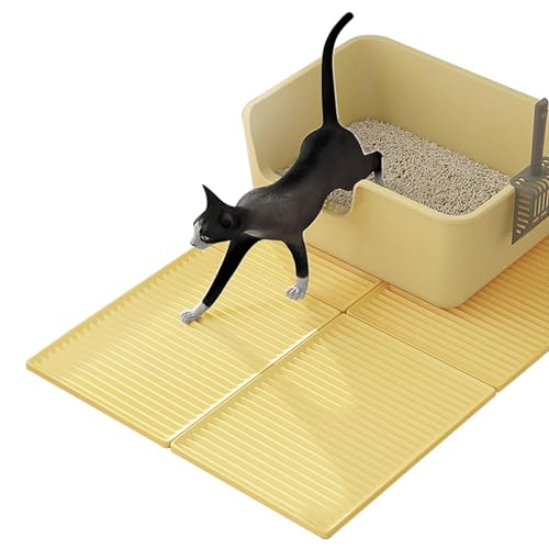 Katzenklo Matte, Modulare Kunststoff Streu Matte Anpassbares Erweiterbares Design Katzenklo Unterleger Rutschfestes Wasserdichtes Urinbeständiges Material (Gelb, 4pcs) von septillar