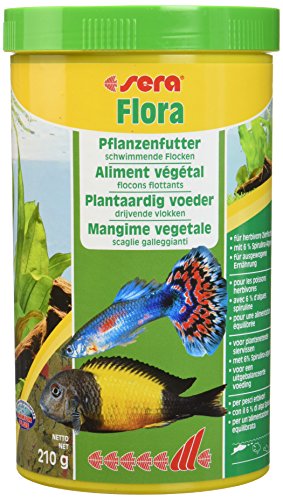 sera 00670 flora 1000 ml - Die Grünflocken mit viel Spirulina für lebendgebärende Zahnkarpfen, Malawi- und Tanganjika Cichliden im Süßwasser- und Meerwasseraquarium von sera