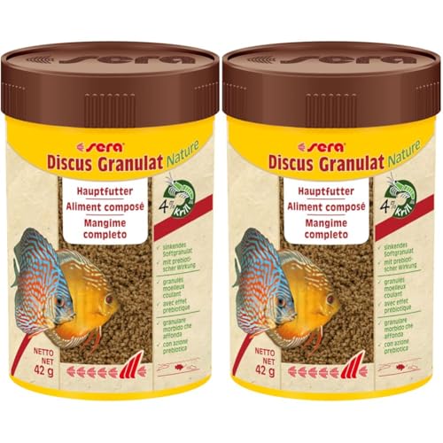 sera Discus Granulat Nature 100 ml (42 g) - Hauptfutter für alle Diskusfische, Futter für Diskus (Packung mit 2) von sera