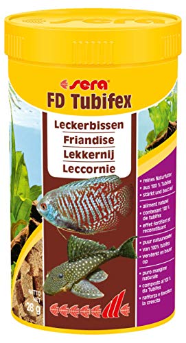 sera FD Tubifex Nature 250 ml (28 g) - Der proteinreiche Leckerbissen für zusätzliche Energie - Fischfutter fürs Aquarium mit sehr hoher Verwertbarkeit, somit weniger Algen, Panzerwelse buddeln gern danach von sera