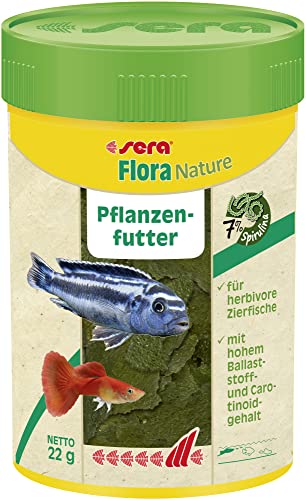 sera Flora Nature 100 ml Pflanzenfutter aus Flocken mit ballaststoff- & carotinoidreichen Inhaltsstoffen, Flockenfutter fürs Aquarium, Fischfutter mit hoher Futterverwertbarkeit (somit weniger Algen) von sera