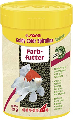 sera Goldy Color Spirulina Nature 100 ml - Farbfutter für Goldfische mit 10% Spirulina, Goldfischfutter fürs Aquarium mit hoher Futterverwertbarkeit und somit weniger Algen (Packung mit 6) von sera