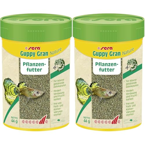 sera Guppy Gran Nature 100 ml (44 g) - Pflanzenfutter aus langsam sinkendem Softgranulat, Guppy Futter sowie für Lebendgebärende, Schwertträger, Platy, Molly & Co. (Packung mit 2) von sera