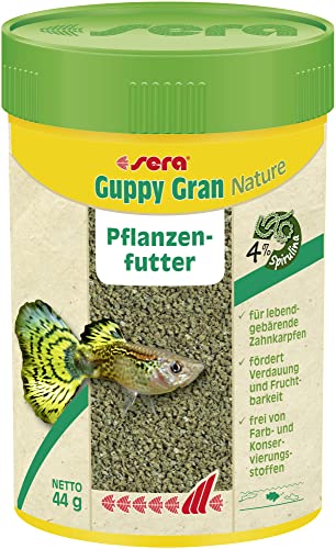 sera Guppy Gran Nature 100 ml (44 g) - Pflanzenfutter aus langsam sinkendem Softgranulat, Guppy Futter sowie für Lebendgebärende, Schwertträger, Platy, Molly & Co. von sera