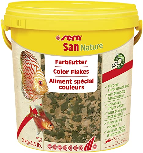 sera San Nature 10 L (2 kg) - Farbfutter aus Flocken mit 10% Krill für die natürliche Farbentwicklung, Flockenfutter fürs Aquarium, Fischfutter mit hoher Futterverwertbarkeit (somit weniger Algen) von sera