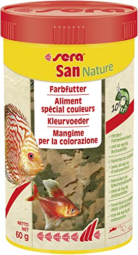 sera San Color Flakes 250 ml (60 g) | Für oberflächenfressende Zierfische | Ohne künstliche Farb- und Konservierungsstoffe | mit 10% Krill & Haematococcus-Algen | Für natürliche Farbentwicklung von sera