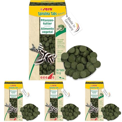 sera Spirulina Tabs Nature 24 Tabs (15 g) - Hafttabletten mit 24% Spirulina für eine gesunde Verdauung und Vitalität, Futtertabletten Aquarium (Packung mit 4) von sera