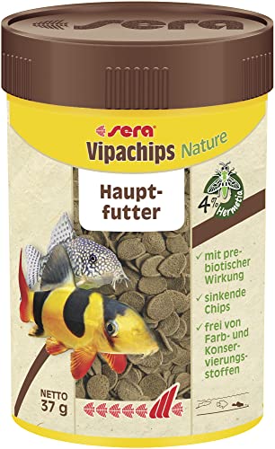 sera Vipachips Nature 100 ml | Hauptfutter mit 4% Insektenmehl | Schnell sinkende Chips für alle bodenfressende Fische | Ohne Farb- & Konservierungsstoffe | Ressourcenschonend & naturnahe Ernährung von sera