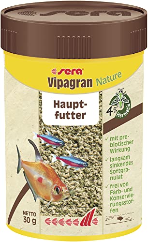 sera Vipagran Nature 100 ml | Hauptfutter aus Softgranulat mit 4% Insektenmehl | Gesundes Wachstum & kräftige Entwicklung | Auch für Fische mit kleinem Maul | Ohne Farb- & Konservierungsstoffe von sera