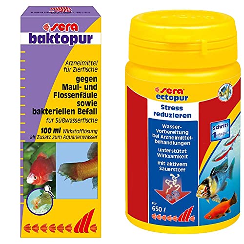 sera baktopur 100 ml - Arzneimittel für Fische gegen bakterielle Infektionen (z. B.Maul- und Flossenfäule) & ectopur 100 ml (130 g) - Erleichterung bei Krankheit und Stress, mit reinigendem Sauerstoff von sera