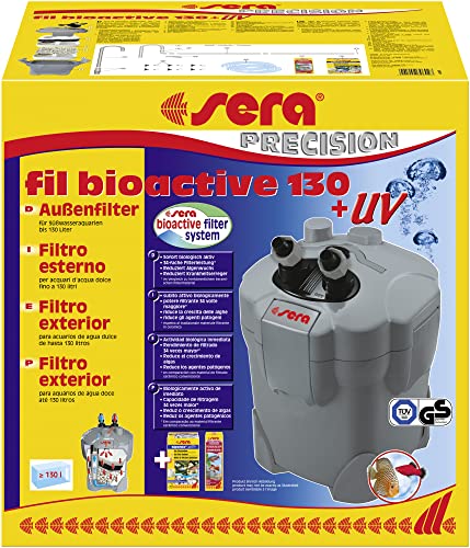 sera fil Bioactive 130 + UV | Außenfilter für Süßwasseraquarien bis 130l | 5W UV-C Lampe | Reduziert Krankheitserreger & Algen | Optimale Filtermedien | 34-fache Filterleistung | Langlebig & robust von sera