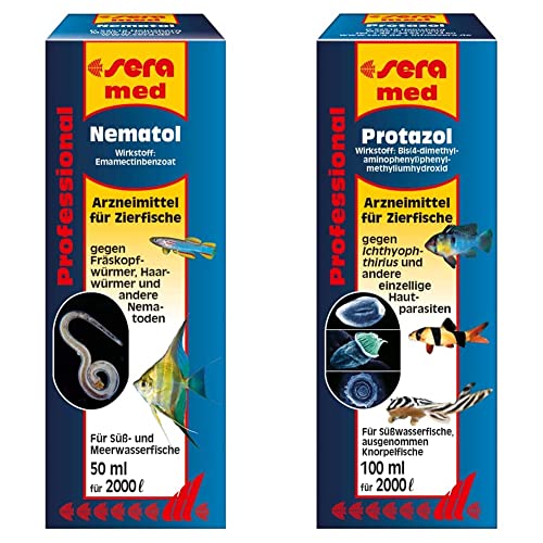 sera med Professional Nematol 50 ml - Arzneimittel für Fische gegen Fräskopfwürmer, Haarwürmer und andere Nematoden & med Professional Protazol 100 ml - Arzneimittel gegen einzellige Hautparasiten von sera