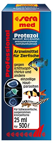 sera med Professional Protazol 25 ml - Arzneimittel für Fische gegen einzellige Hautparasiten wie Ichthyophthirius multifiliis, Medizin fürs Aquarium von sera