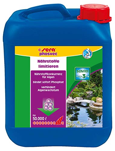 sera pond phosvec 5 Liter - Schützt vor Algen, limitiert Nährstoffe, Nährstoffkonkurrenz für Algen, bindet sofort Phosphat von sera