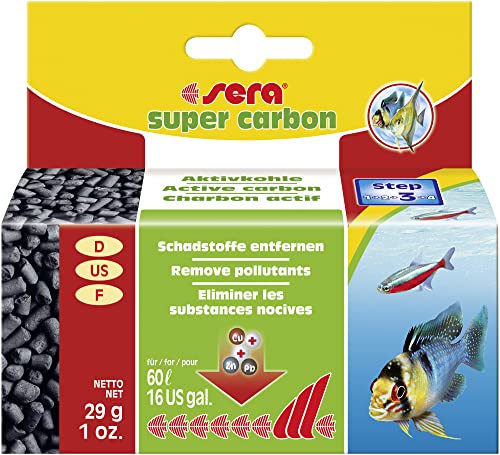 sera super carbon 29g für 60l gesunde Reinheit, entfernt Arzneimittelreste, beseitigt Schadstoffe & Verfärbungen, phosphatfrei, langfristig wirksam, Soforthilfe bei Vergiftung, für sera fil 60 & 126 von sera