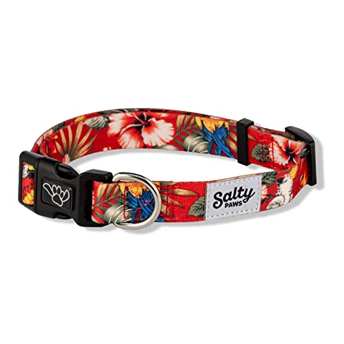 Shaka's Salty Paws Hundehalsband für Jungen und Mädchen, klein, mittel, groß (rotes Blumenmuster, hawaiianisches Druck, mittelgroße Hundehalsband, verstellbar. 35,6–50,8 cm für Hunde 11,3–22,7 kg) von shaka's salty paws