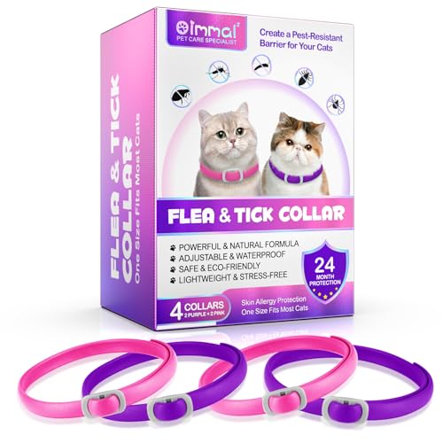 Zecken-Flohband Katze, Zeckenhalsband für Katze Flohhalsband für Katzen 4Pcs, 24 Monate lang wirksamer Schutz, verstellbar, wasserdicht(Rosa&Lila) von shifakou