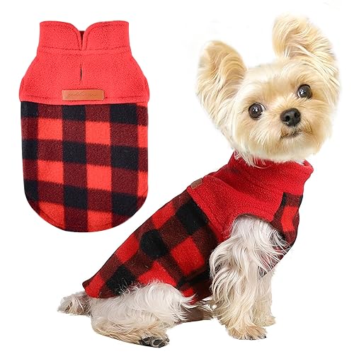 Hunde-Winterkleidung, Fleece, kariert, Hundeweste für den Winter, warm, weicher Pullover für kleine und mittelgroße Hunde, Katze, niedliches Welpen, Kätzchen, Kleidung, Katzenpullover (Medium, Rot) von shifenmei