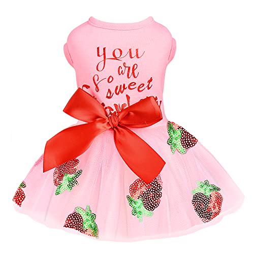 Hundekleider für kleine Hunde Mädchen Sommer Niedlich Hundekleid Kleidung Rosa Schleife Welpe Prinzessin Haustier Kleidung Hund Katzen Kleidung Outfits Bekleidung Kleidung für Chihuahua Yorkie Teetasse (Rosa1, X-Large) von shifenmei