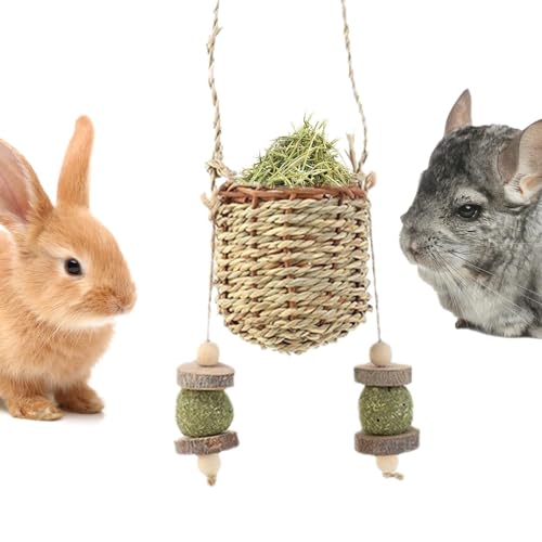 Bunny Kau-Leckerli, natürlicher Seegraskorb für Kaninchen, bissfest, natürliches Seegras Hängekorb für Hamster, Ratten, Meerschweinchen von shjxi