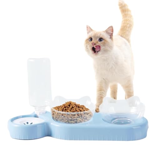 shpuuyy Futternapf für Katzen, 15 ° geneigt, mit automatischer Wasserspenderflasche, 500 ml Wasserflasche, Futternapf für Katzen und Hunde, Welpen, Kätzchen von shpuuyy