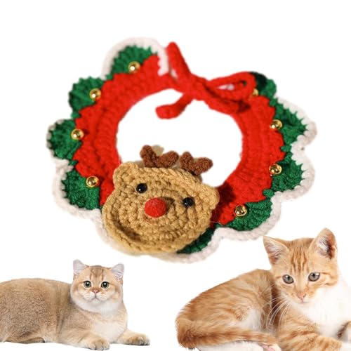 shpuuyy Weihnachtliches Haustier-Strickhalsband – Strickschal für Hunde und Katzen, weiche Neujahrs-Dekoration für kleine, mittelgroße Katzen und Hunde von shpuuyy