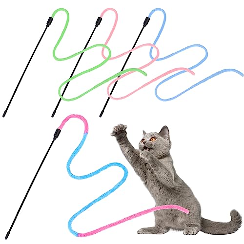 simarro 4Pcs Katze Wand interaktives Spielzeug, Gradient Farbe Katze Teaser Sticks Katze String Spielzeug Katze Ausbildung Versorgung für Indoor-interaktive Katze Teaser Haustier Spielzeug Zubehör von simarro