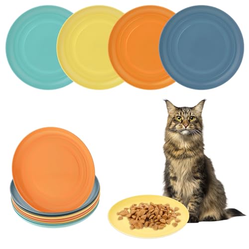 simarro 8 Stück Katzen Futternapf, Katzennapf Flach Plastik Bunt Katzenschüssel Katzenteller Fressnapf Katze Napf Blau Grün Orange Gelb Cat Bowl für Kätzchen kurzbeinige Katzen von simarro