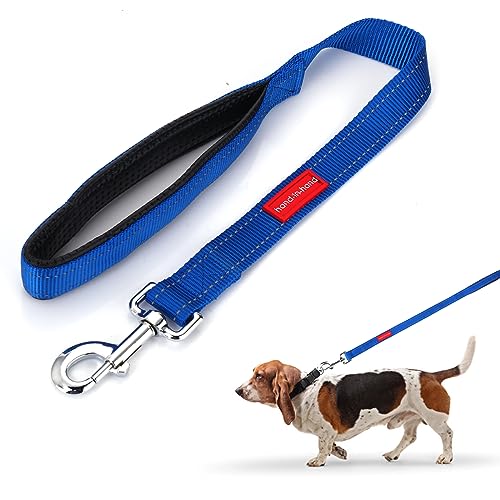 simarro Hausleine für Hunde, 60cm Hunde Leine Kurze Hundeleine mit gepolstertem Griff doppeltes Gurtband Nylon reflektierende Haustier Leinen Hundeleine Hundeleine kleine Mittel große Hunde (Blau) von simarro