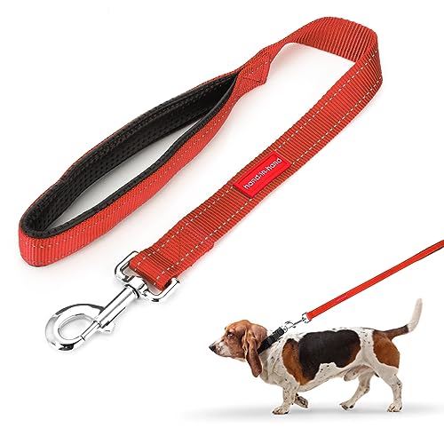 simarro Hausleine für Hunde, 60cm Hunde Leine Kurze Hundeleine mit gepolstertem Griff doppeltes Gurtband Nylon reflektierende Haustier Leinen Hundeleine Hundeleine kleine Mittel große Hunde (Rot) von simarro