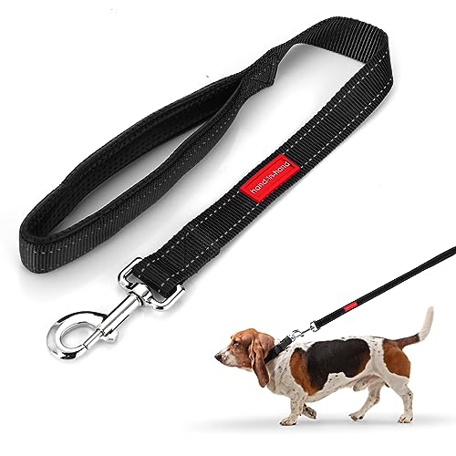 simarro Hausleine für Hunde, 60cm Hunde Leine Kurze Hundeleine mit gepolstertem Griff doppeltes Gurtband Nylon reflektierende Haustier Leinen Hundeleine Hundeleine kleine Mittel große Hunde (Schwarz) von simarro