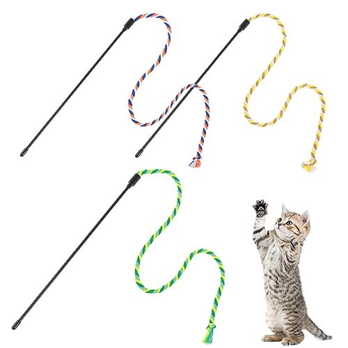 simarro Interaktives Katzenstab Spielzeug, 3Pcs Buntes bissfestes Seil zum Necken der Katze Zauberstab für Kitten Training Cat Zauberstab Interaktiver Zauberstab Kitten Cat Exerciser von simarro