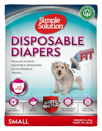 Simple Solution Einweg-Hundewindeln für Hündinnen, super saugfähig und auslaufsicher mit Nässeindikator für erregbares Urinieren, Inkontinenz oder läufige Hündinnen - 12er Pack von simple solution