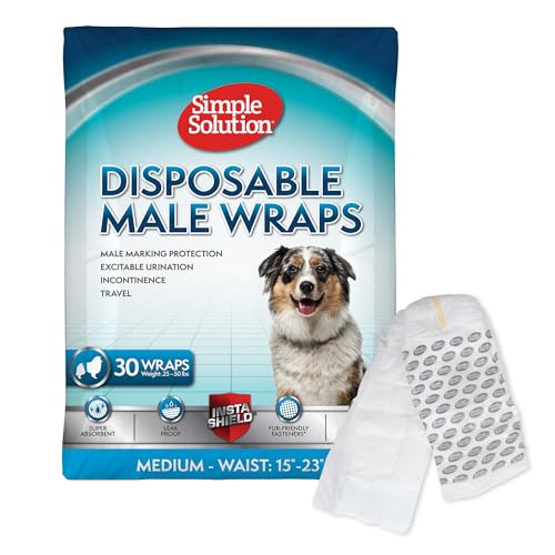 simple solution Disposable Dog Diapers for Male Dogs | Male Wraps with Super Absorbent Leak-Proof Fit | Excitable Urination, Incontinence, or Male Marking | Medium | 30 Count von simple solution