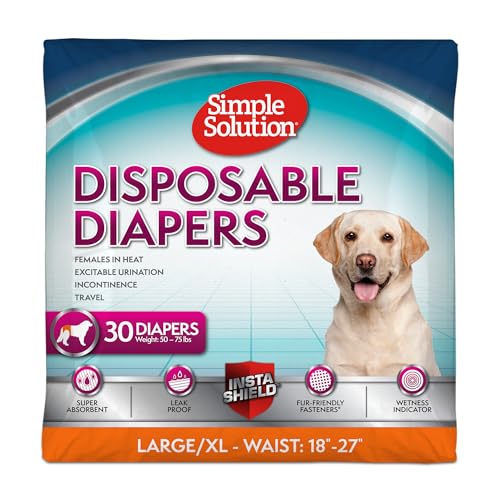 Simple Solution True Fit Einweg-Hundewindeln für Hündinnen – super saugfähig mit Nässeindikator – L/XL (Taille 45,7–68,6 cm) – 30 Stück von simple solution