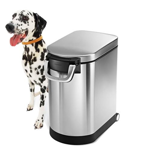 simplehuman CW1887 30L 15KG mittelgroß Tierfutterbehälter, Futter-Container, Luftdicht, Trockenfutter, Futterbehälter Futteraufbewahrung für Hunde Katzen, gebürsteter Edelstahl, 10 Jahre Garantie von simplehuman