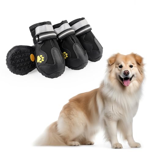 Sindapa Hundeschuhe,4 Stück Hundeschuhe Pfotenschutz, Kurzer Stil wasserdichte Hundeschuhe Mit Rutschfester Gummisohle und reflektierenden Riemen, Atmungsaktiv Hundestiefel, Dog Shoes Größe 5 von sindapa