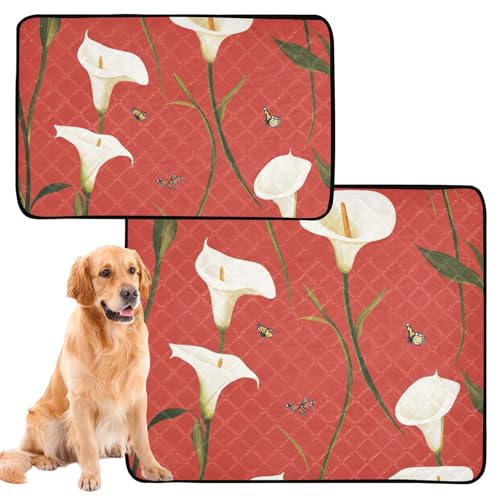 Hundematte für Urinierunterlagen, rutschfeste Bodenmatte für Auto und Flugzeug, 61 x 91,4 cm + 91,4 x 106,7 cm, Cartoon-Calla-Lilie, Rot, 2 Stück von siphylline