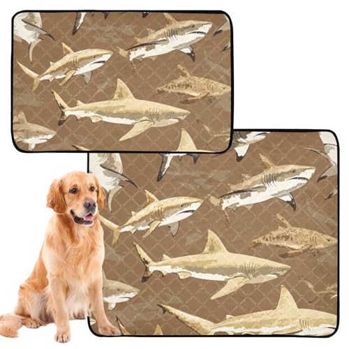 Hundematte für den Innenbereich, waschbar, rutschfeste Matte für Hunde für Rasen, 61 x 91,4 cm + 91,4 x 106,7 cm, Meerestiermotiv, Braun, 2 Stück von siphylline